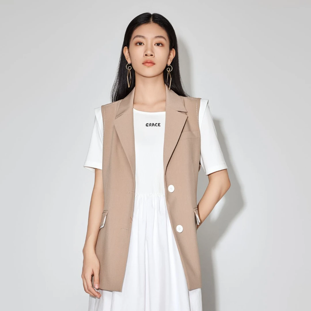 【唐长老专属】夏季无袖外套女时尚简约西装马甲外搭162J1121