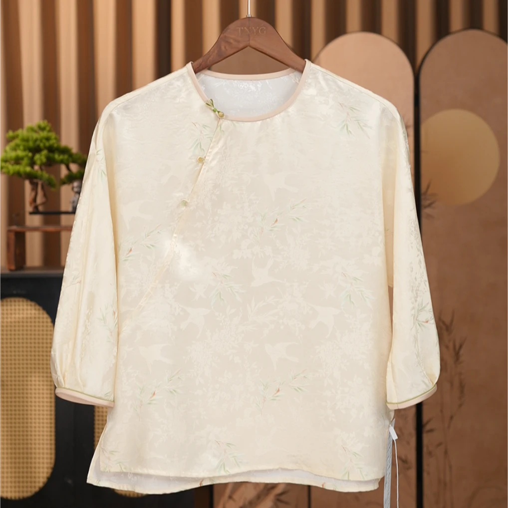 【柔风拂面燕归来】新中式桑蚕丝花罗百搭上衣2412053