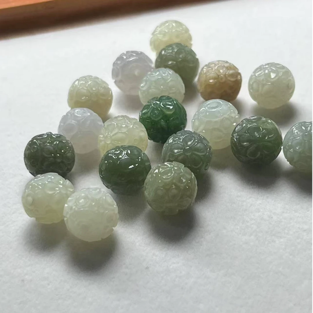 天然和田玉雕花圆珠 多宝色12MM散珠 diy手串配珠 多样性发其一