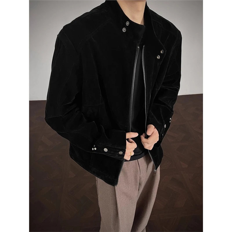 复古翻皮绒立领夹克外套男短款秋季2025新款潮牌美式休闲痞帅上衣