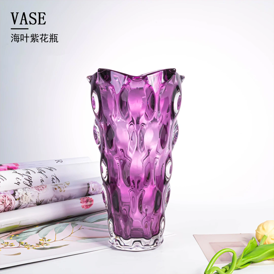 【盈磊】小号紫色波西米亚摆件装饰品花瓶玻璃器皿拉丝手工艺品b233