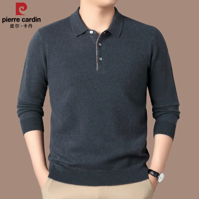 【国际大牌皮尔卡丹】高档男士100%纯羊毛衫秋冬季翻领毛衣打底衫厚