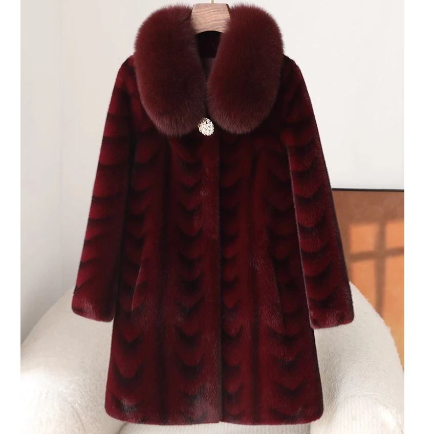 冬新款中长款妈妈装大气时尚潮流大衣过年新衣服修身加厚气质