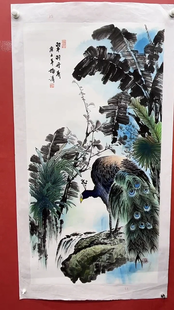 国画梅清-8平尺-花鸟-带书