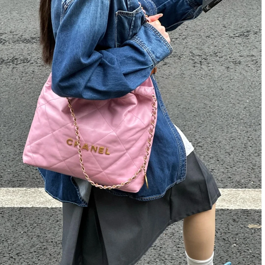 99新 Chanel/香奈儿 定金小花Jerry22Bag Tote托特包 小号 粉色