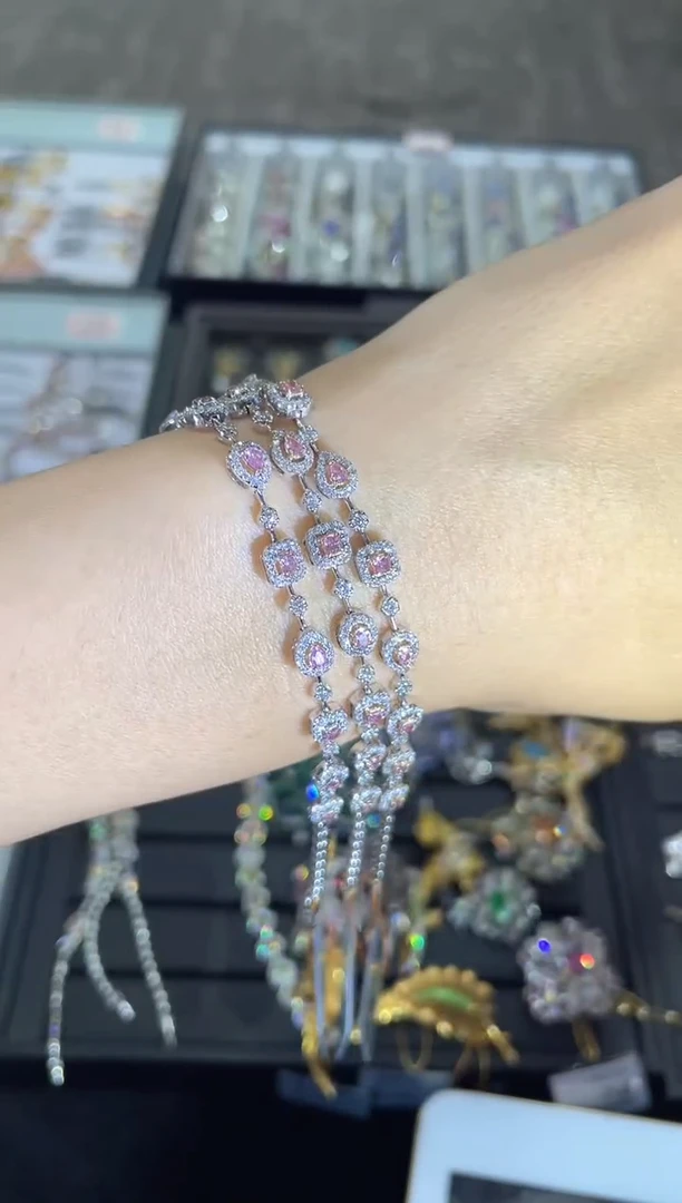 18K金镶嵌手链钻石紫调粉钻手链多样性发一  CY