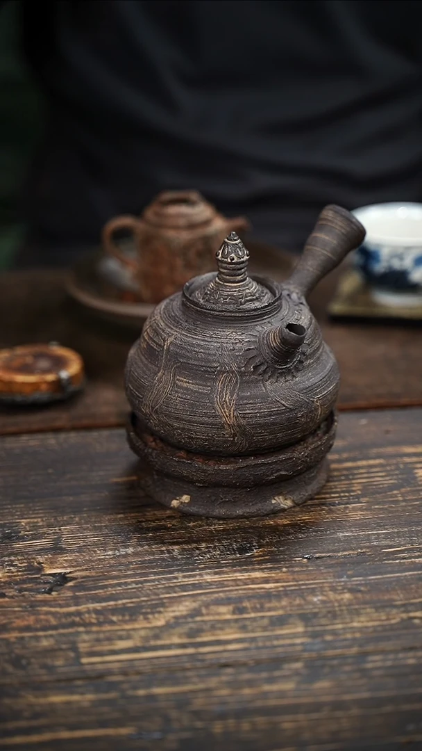 全手工制作 重工 南蛮  佛塔摘  万字符侧把壶 380cc