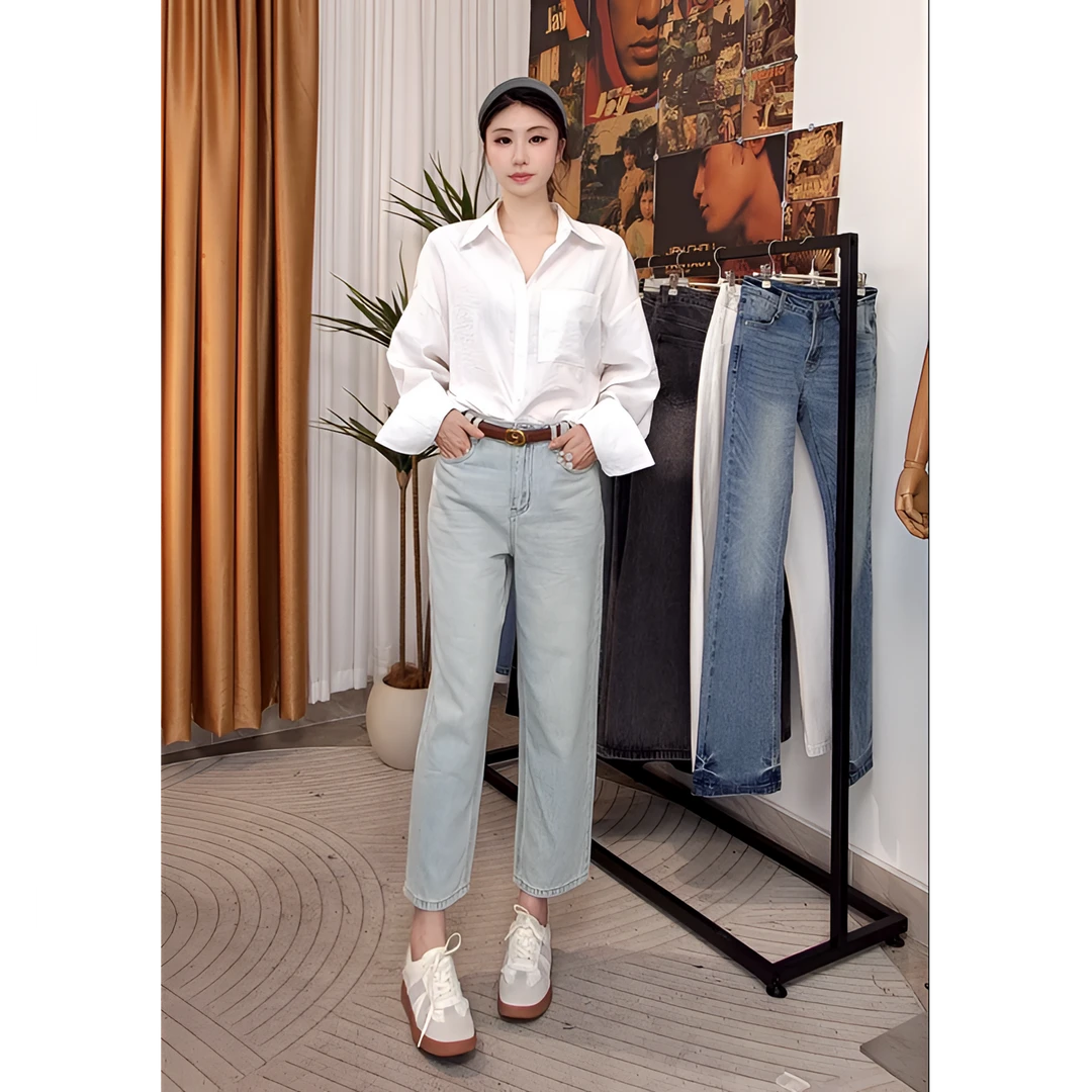 2025夏季新款直筒牛仔裤女显瘦弯刀裤大码薄款遮肉阔腿裤休闲裤