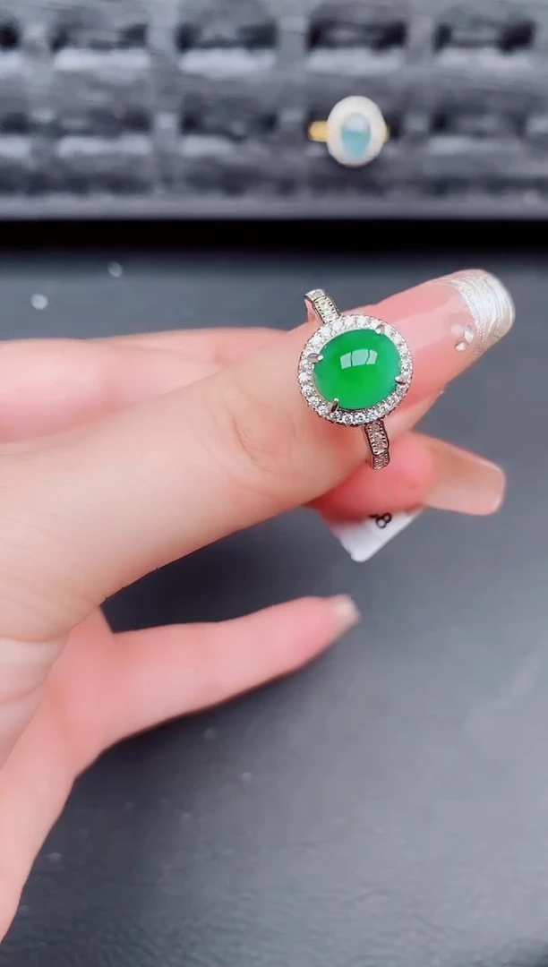 翡翠戒指银S925镶嵌天然a货翡翠237