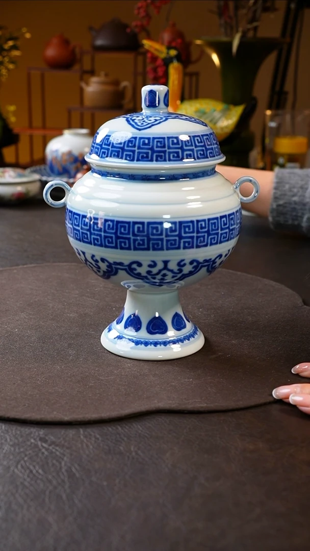 【闪购商品】青花双耳高足茶叶罐