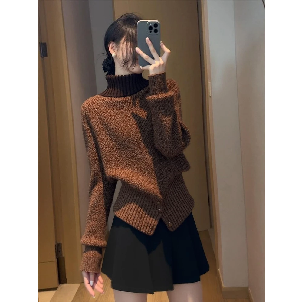 咖色高领打底毛衣女2025新款秋冬保暖内搭轻熟小众炸街高级感女装