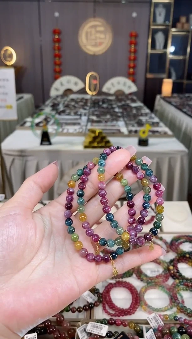 未镶嵌老矿碧玺彩虹单圈手串6mm+碧玺hon多样性发一条