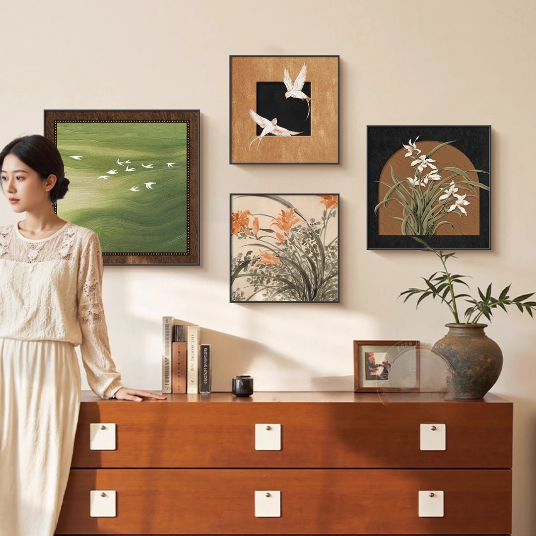 法式中古风餐厅装饰画复古风小众艺术壁画宋式美学客厅背景墙挂画