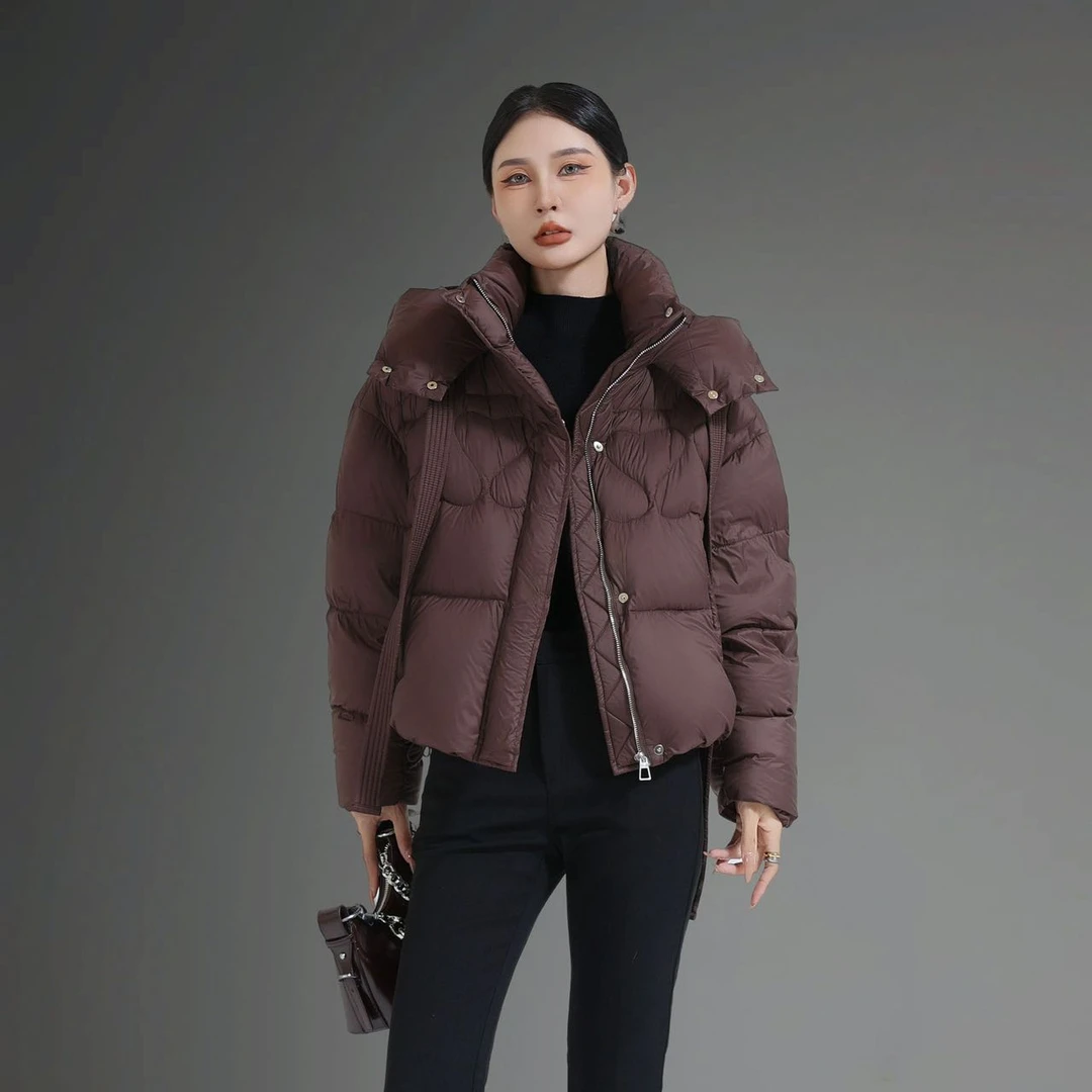 【李不了】冬季新款90鹅绒羽绒服女短款连帽宽松时尚常规款女宽松型