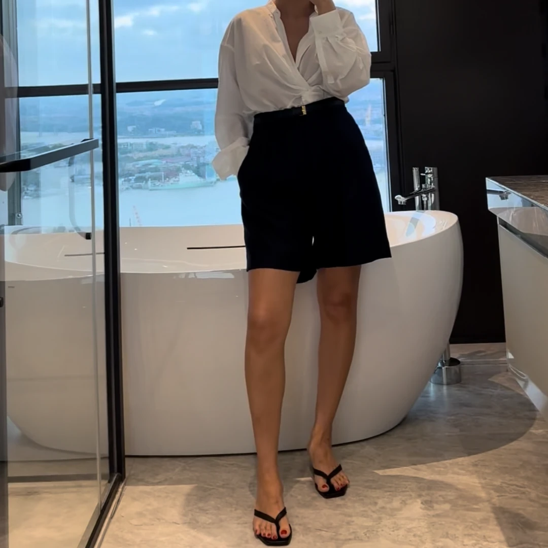 【赵娜】极简老钱超高腰麻料短裤丨赵娜高端女装质感极简风舒适