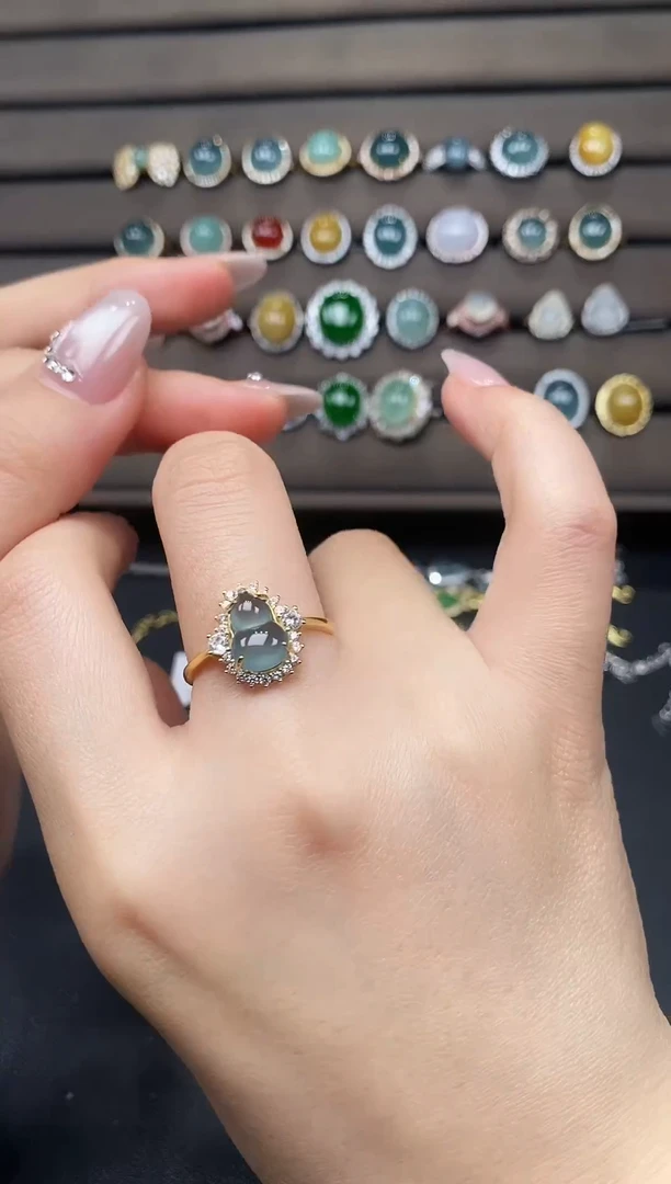 银S925镶嵌戒指翡翠37378