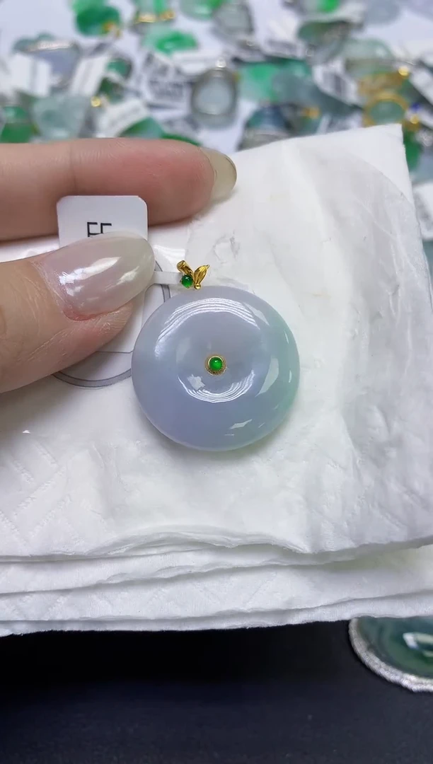颈饰18K金镶嵌翡翠天然缅甸翡翠A货百元以上9元证书费自理