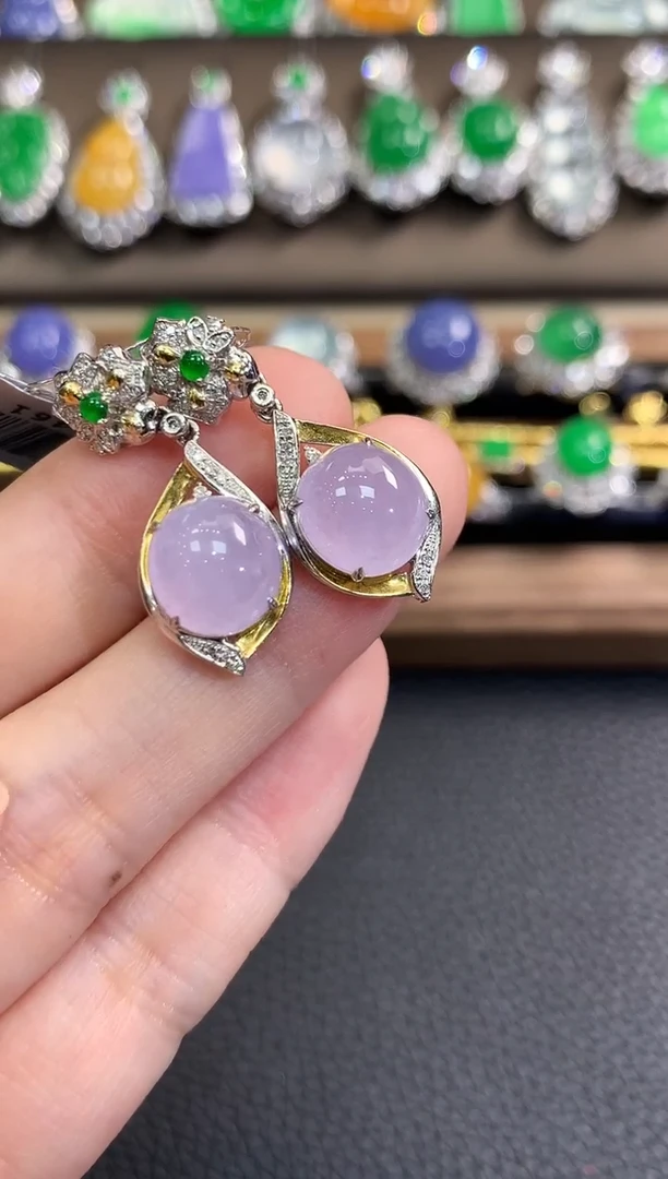 翡翠18K金镶嵌耳饰春日珠宝 D88 紫货有色差