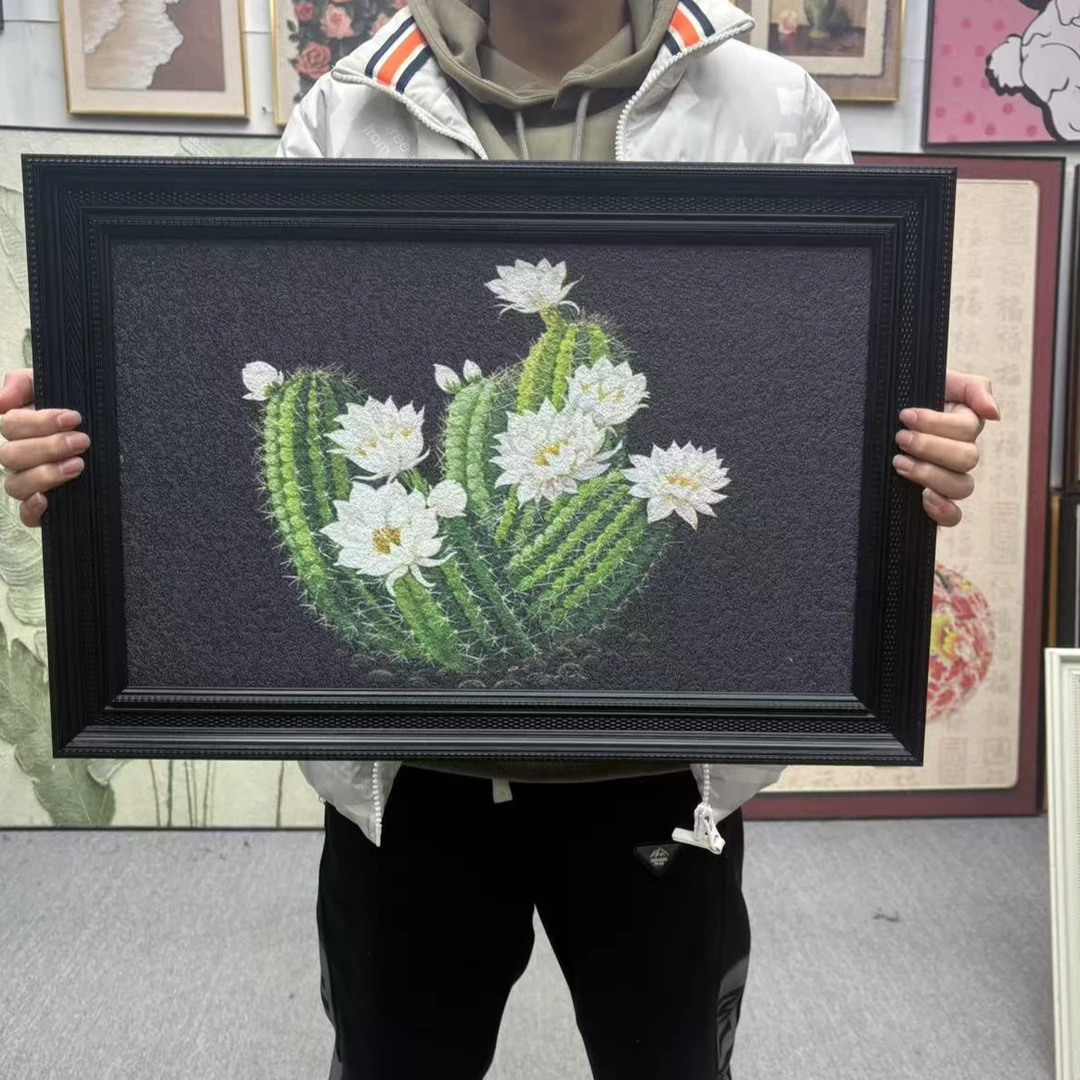 中古风仙人掌客厅装饰画玄关过道侘寂风植物花卉挂画146