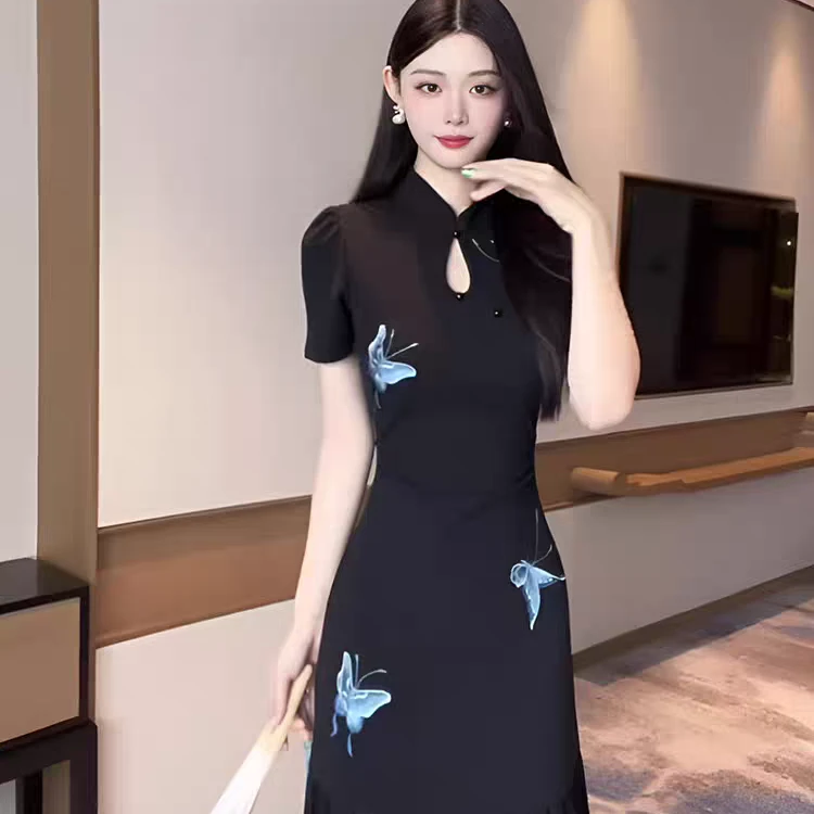 （80-200斤）新中式气质蝴蝶收腰2025新款国风高级显瘦裙子1858