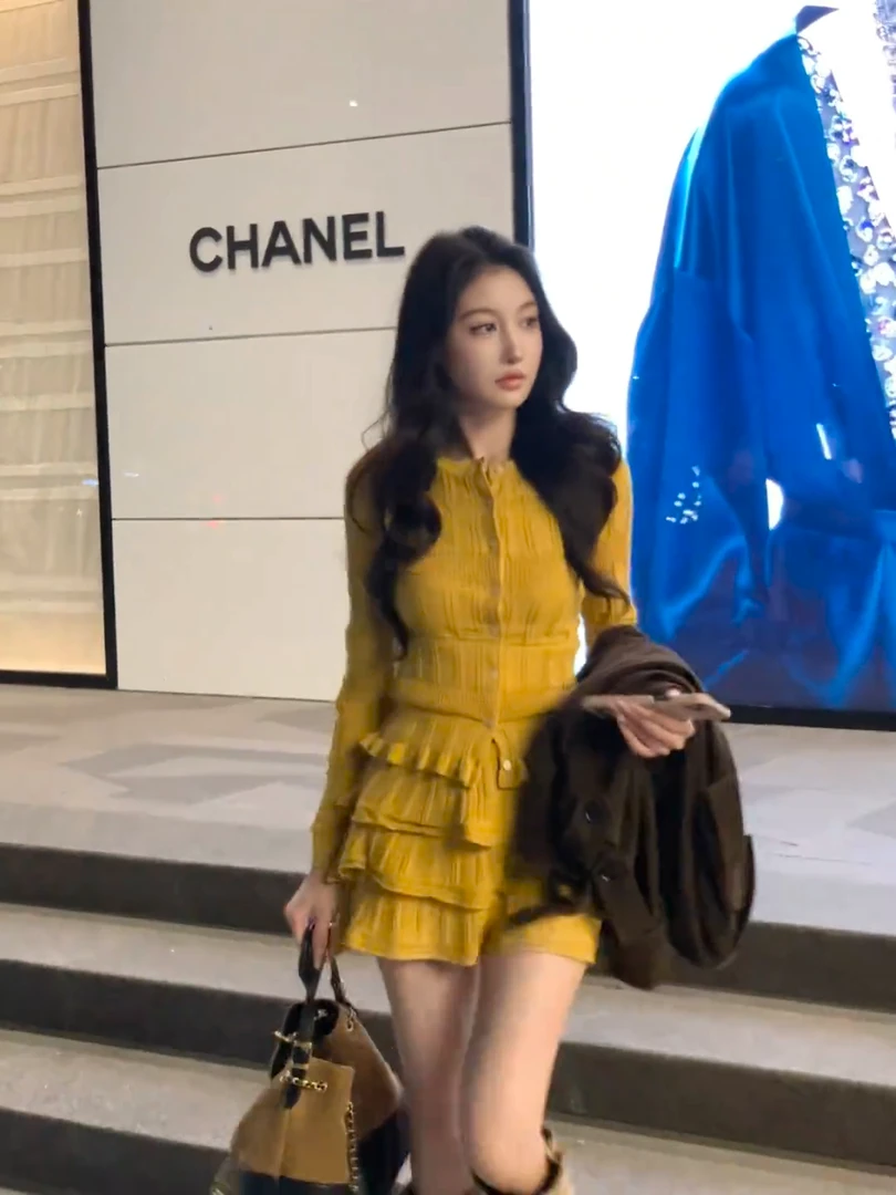 2025早秋新款女装气质女神范黄色针织开衫荷叶名媛风千金漂亮衣服