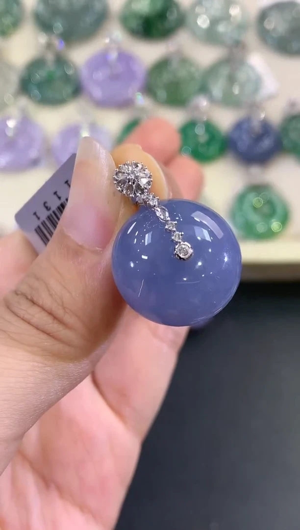 翡翠18K金镶嵌吊坠(不含链)B120紫色有色差