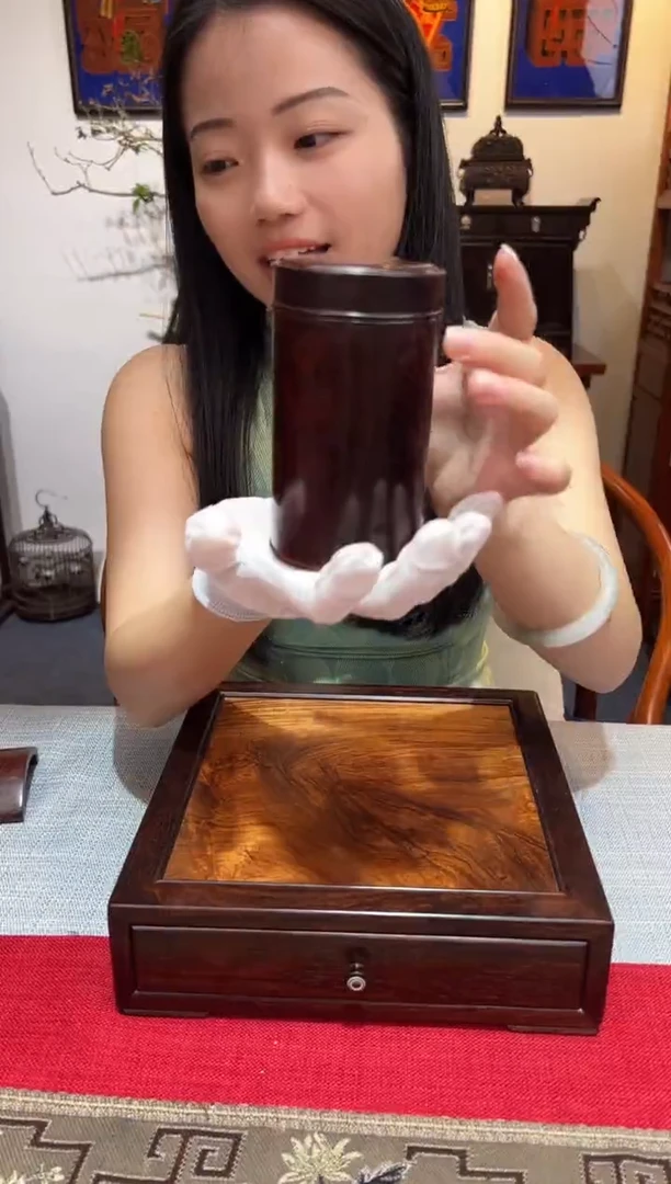 紫檀木类成套家具茶叶罐  一木挖   一物一拍