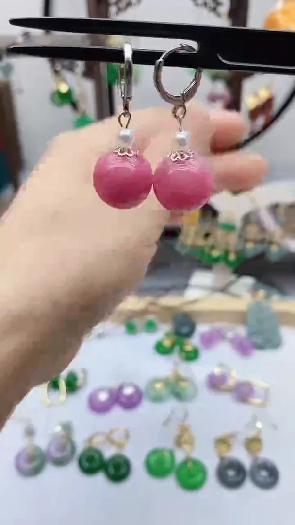 菱锰矿（红纹石）银S925镶嵌耳饰175
