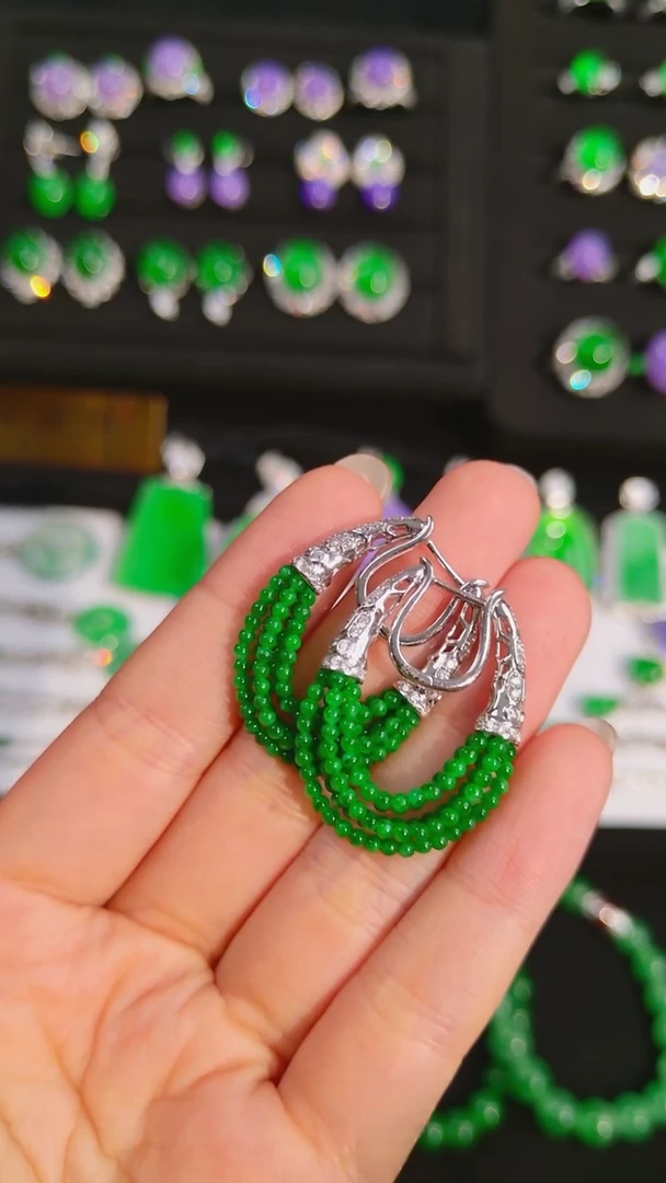 吊坠(不含链)18K金镶嵌翡翠珠珠耳坠