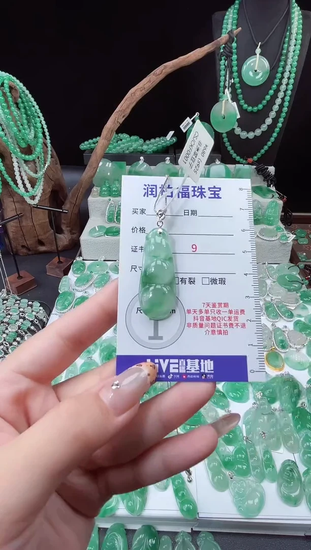 吊坠(赠链)银S925镶嵌石英质玉（非洲翠）2.103豆子