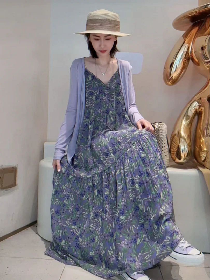 【薰衣草】洋气显瘦遮肉V领吊带连衣裙