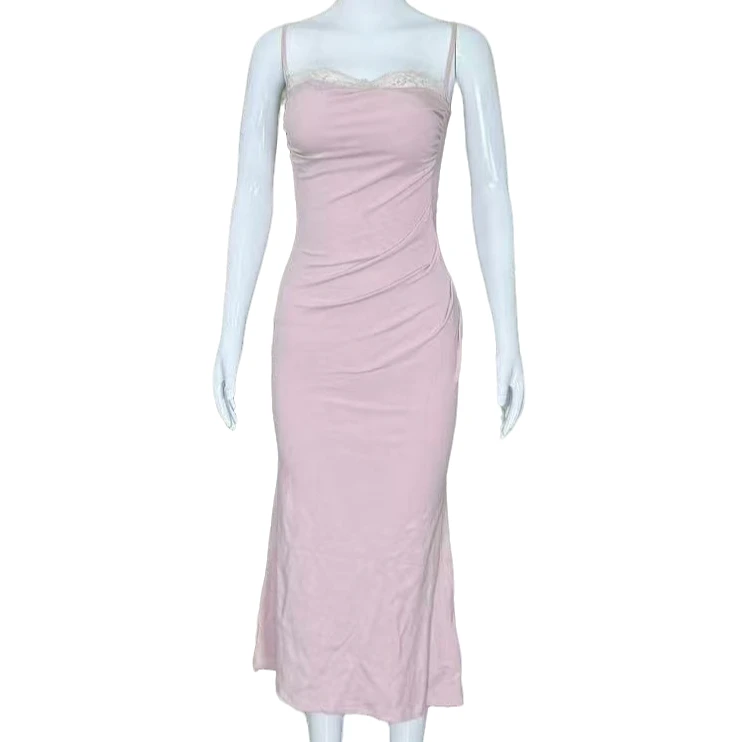 蕾丝拼接网纱吊带裙高级感名媛法式长裙纯欲性感显身材吊带连衣裙