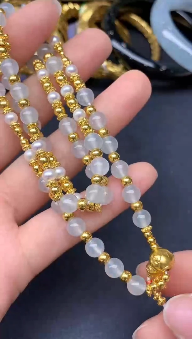 足金镶嵌手串翡翠429-雪姐翡翠天天见
