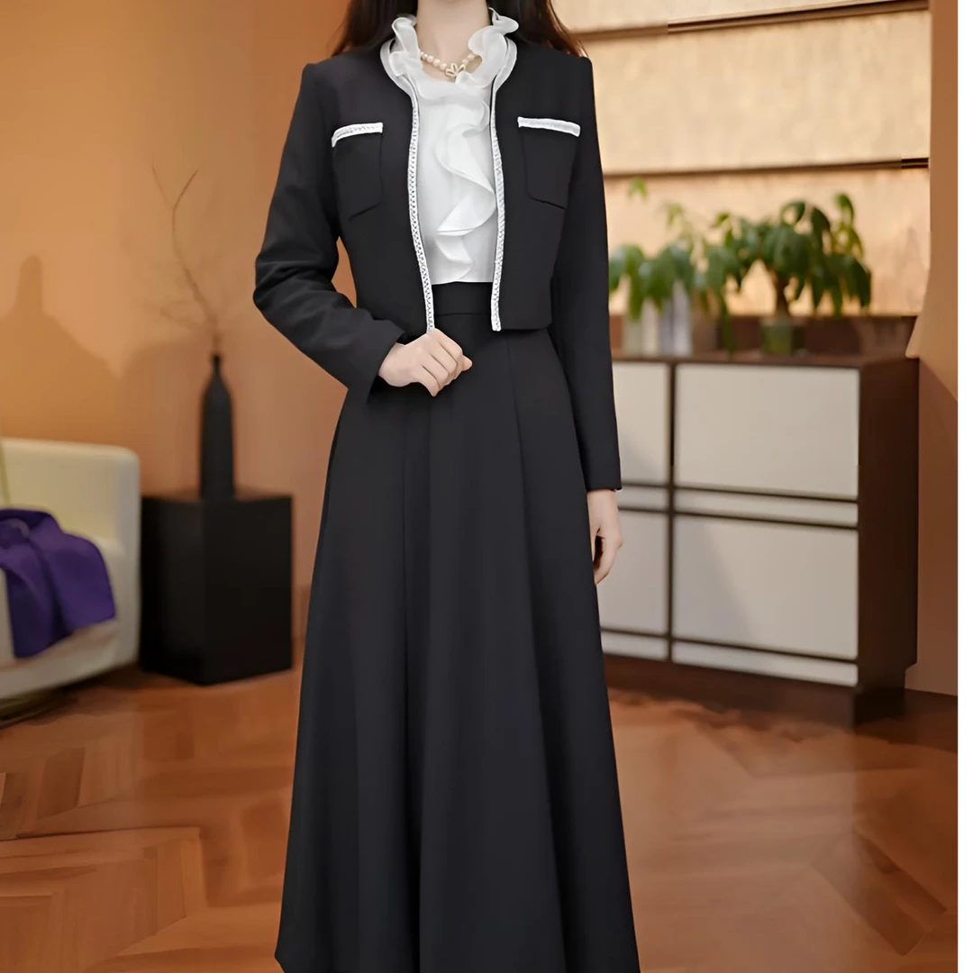 菲梦伊绵羊毛法式显瘦优雅气质秋拼接冬新款时尚套装69613