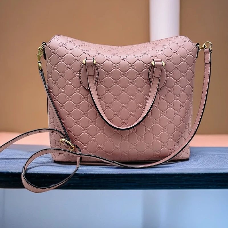 95新 GUCCI/古驰  粉色 压花 托特包  1244 1898