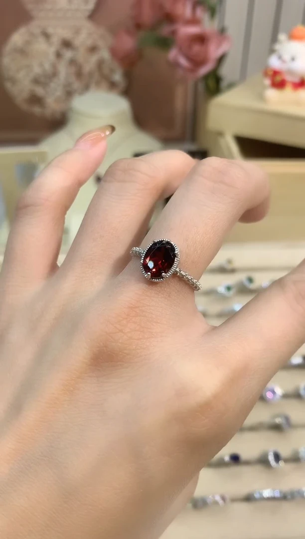 银S925镶嵌戒指石榴石石榴石