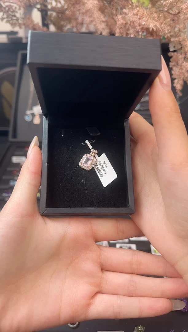 吊坠(不含链)银S925镶嵌水晶粉水晶吊坠