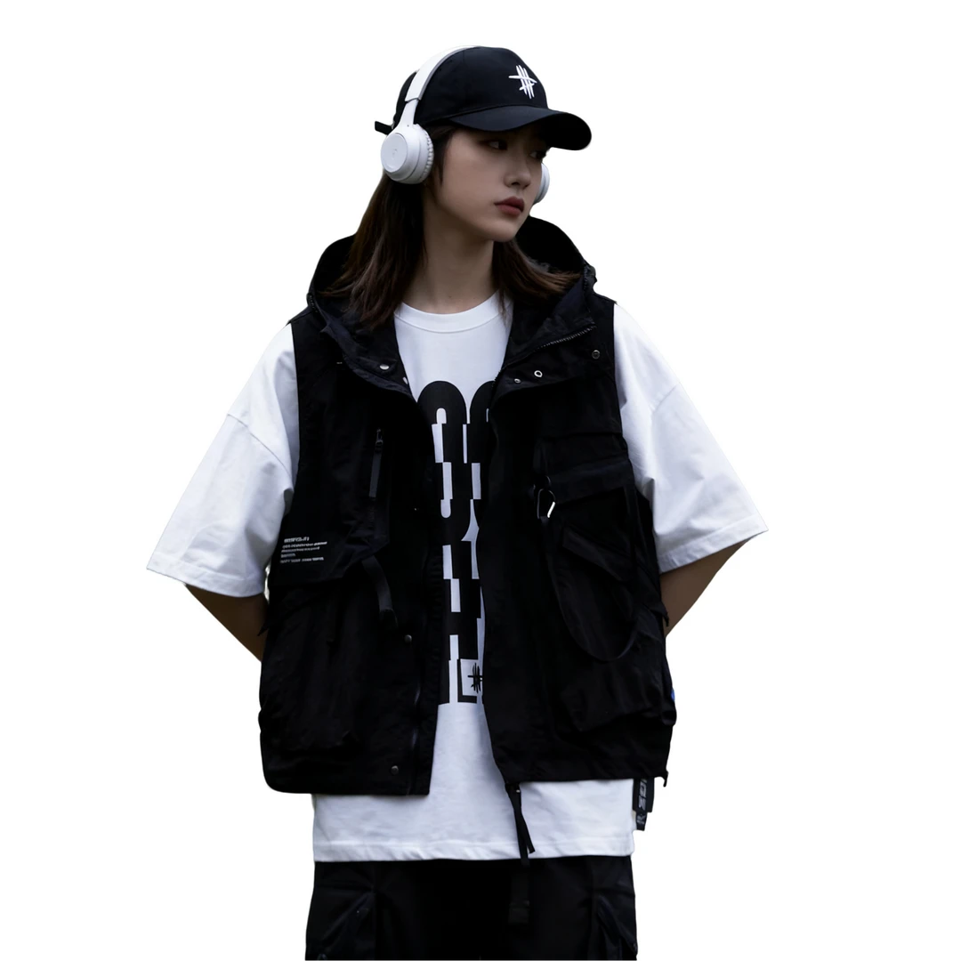 【品牌正版】工装风连帽马夹户外风情侣款马甲男女无袖运动宽松坎肩