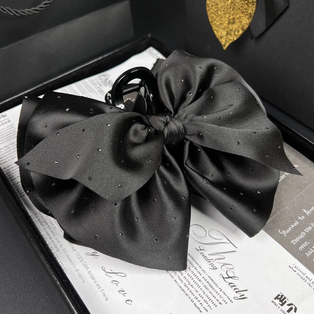 新款叶之秋满天星多层灵动缎面蝴蝶结气质网红抓夹后脑勺发饰头饰