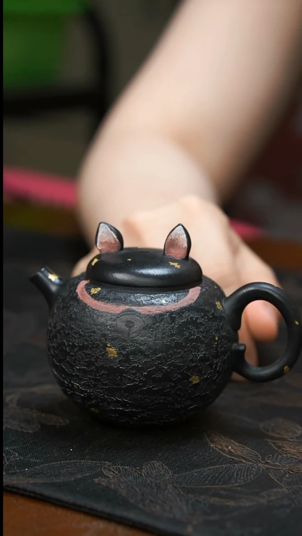 茶壶紫砂捂灰猫耳朵壶