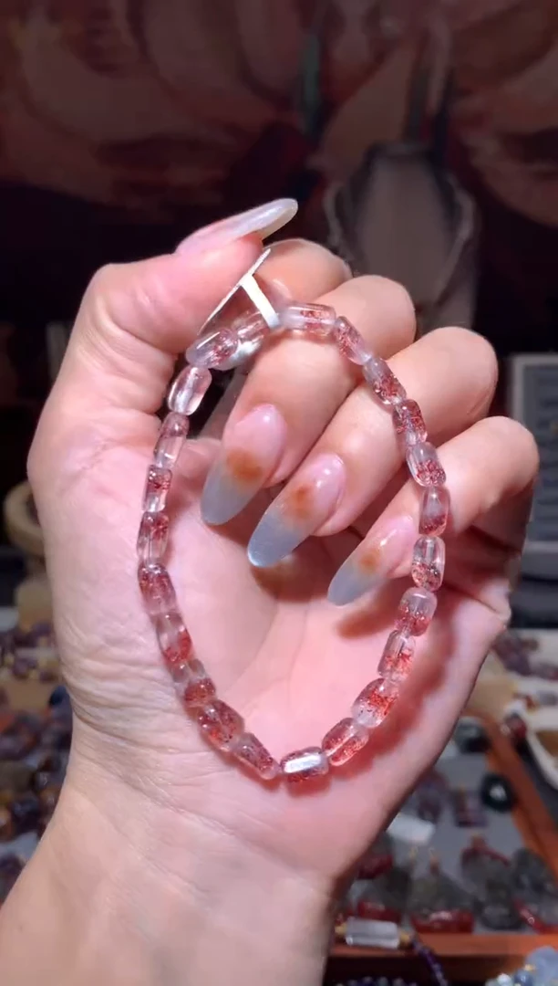 未镶嵌珠宝半成品水晶金草莓随形手串