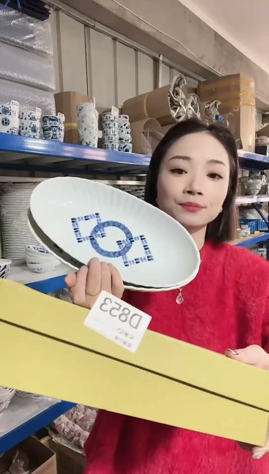 【闪购商品】瓷片日本进口瓷器29cm鱼盘礼盒装D853