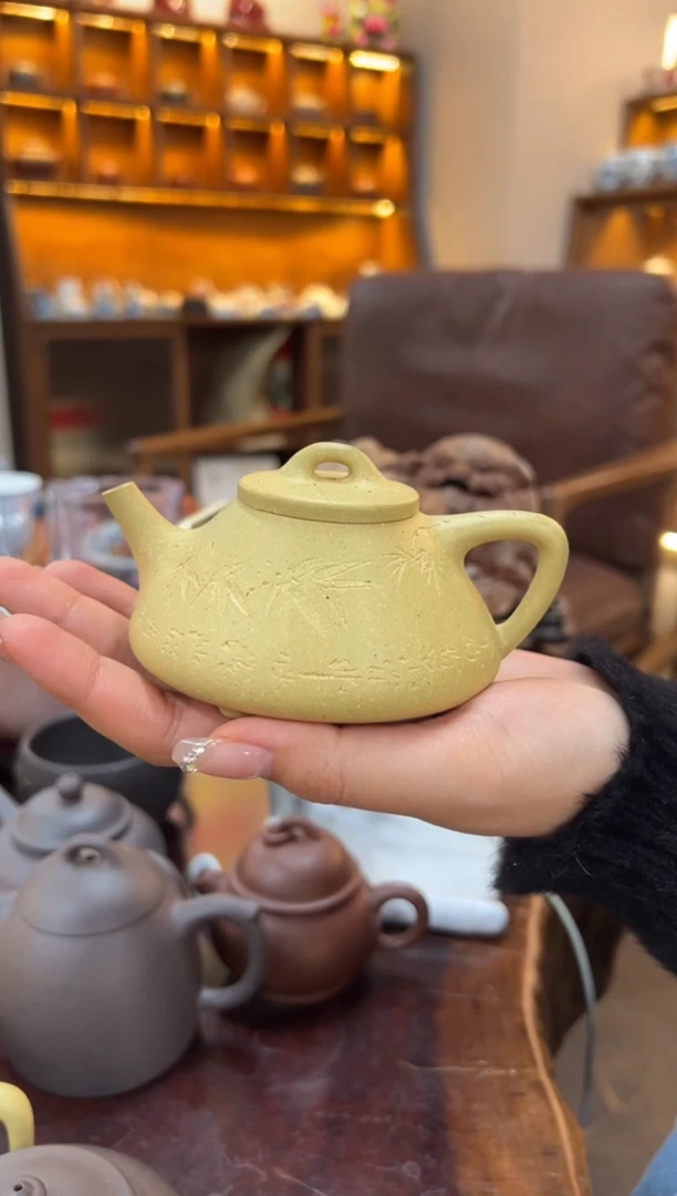 【闪购商品】紫砂茶壶【头哥手工壶】子冶石瓢本绿刻绘