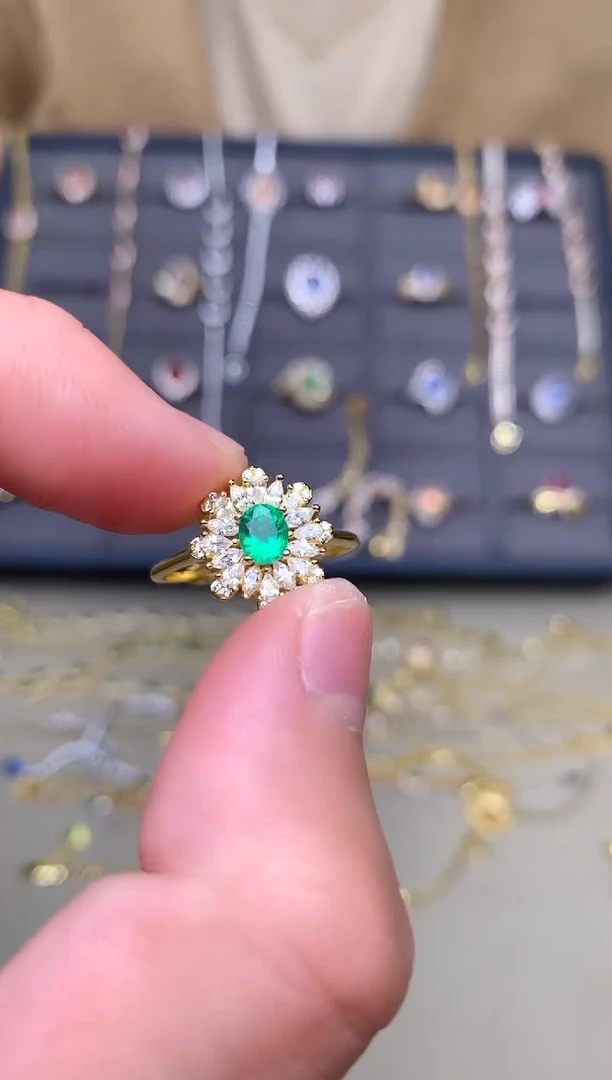 银S925镶嵌戒指祖母绿戒指