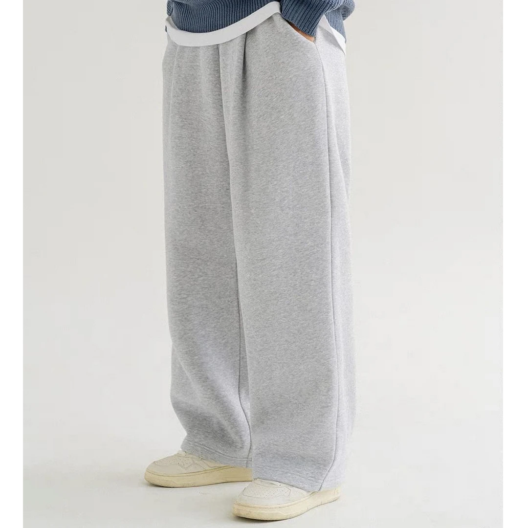 韩单外贸休闲卫裤宽松加绒垂感直筒裤男女情侣款百搭阔腿