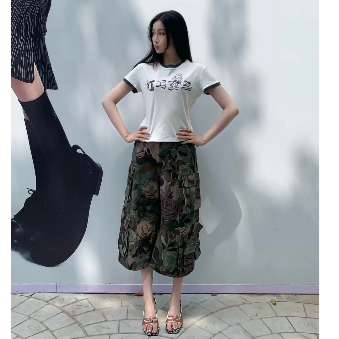 FORDARE 福蝶 25AW新款 蕾丝腰头迷彩工装九分裤