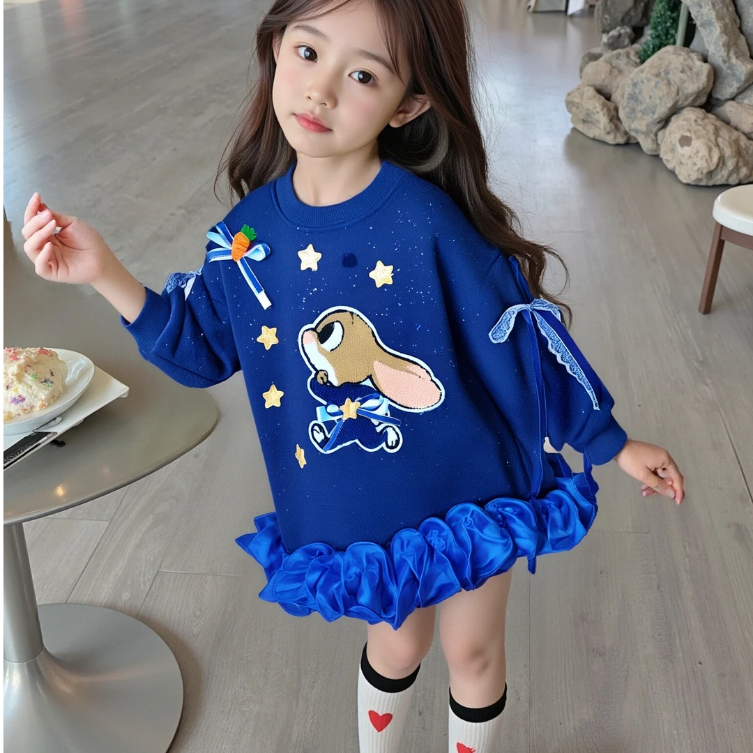 MN女童兔子警官卫衣裙2025秋季新款洋气女孩时尚宝宝连衣裙公主裙