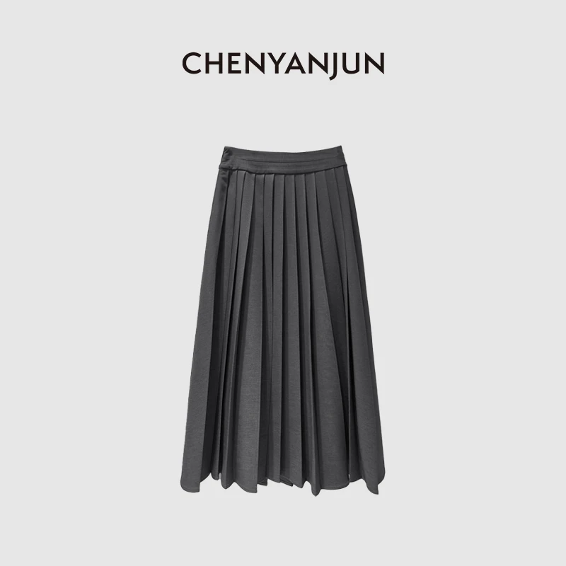 陈妍君【深灰色慵懒高级感夏秋中长款百褶裙】CYJ-JJ93-0659