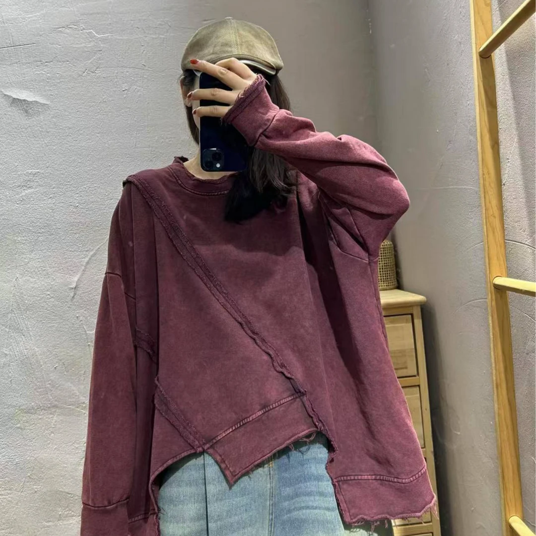 【半奏】春季新款 炒色做旧不规则毛边卫衣 胸围160衣长73-48