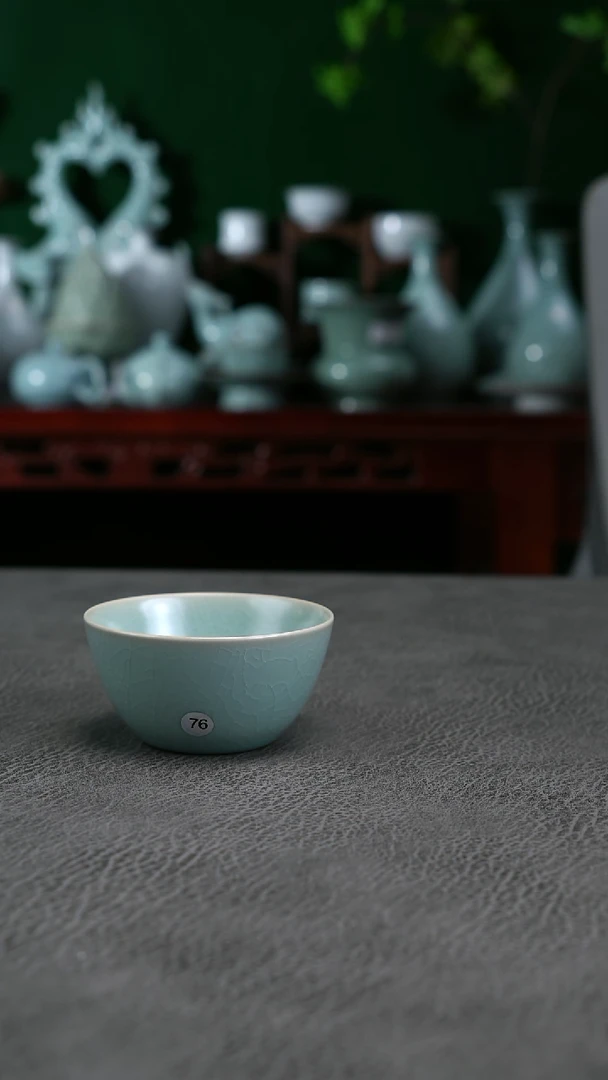天青釉鸡缸杯客杯微瑕简包-二